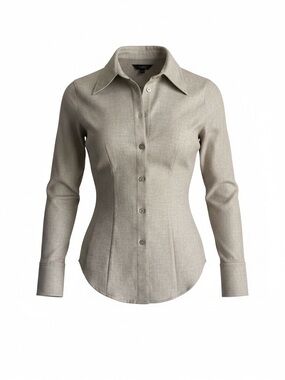 Massimo Dutti Beige Tailored Button Down Shirt Fitted Blouse 
Size US 2